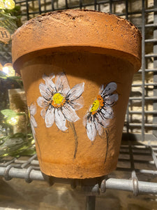 Original watercolour and pen painting on a terracotta flower pot