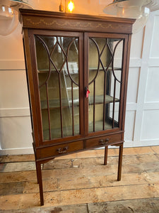 Wonderful Mahogany Edwardian inlaid cabinet with drawers and glazed doors