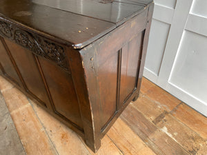 English 17th century hand carved oak coffer