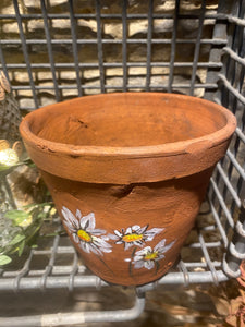 Original watercolour and pen painting on a hand thrown Victorian terracotta flower pot