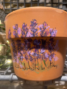 Original watercolour and pen painting on a terracotta flower pot