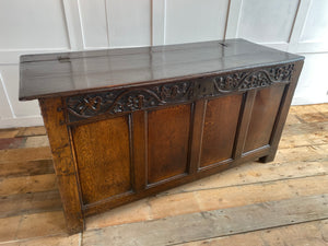 English 17th century hand carved oak coffer