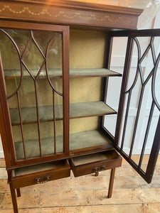 Wonderful Mahogany Edwardian inlaid cabinet with drawers and glazed doors