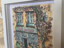 Load image into Gallery viewer, Original watercolour and pen, French cafe, framed in a contemporary frame
