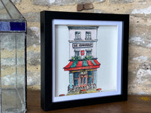 Load image into Gallery viewer, Original watercolour and pen, French cafe, framed in a contemporary frame
