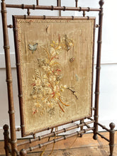 Load image into Gallery viewer, Original Napoleon III Faux bamboo and hand woven silk fire screen
