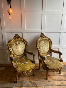 Possibly French pair of 1800 gilded throne chairs