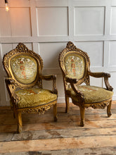 Load image into Gallery viewer, Possibly French pair of 1800 gilded throne chairs
