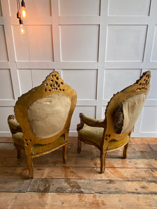 Possibly French pair of 1800 gilded throne chairs