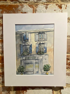 ❌SALE❌was £125 now £95 Original watercolour and pen, French cafe scene framed in a warm off white card mount by Jason M Parker