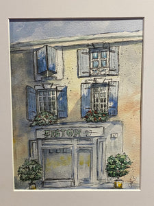 ❌SALE❌was £125 now £95 Original watercolour and pen, French cafe scene framed in a warm off white card mount by Jason M Parker