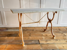 Load image into Gallery viewer, French marble top wrought iron base bakers/potting/garden table
