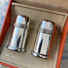 Load image into Gallery viewer, French small plated salt and pepper pots boxed
