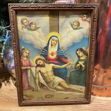 Load image into Gallery viewer, Pair of French religious prints in vintage frame with glass

