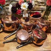 Load image into Gallery viewer, French antique copper pans set of 5 heavy gauge
