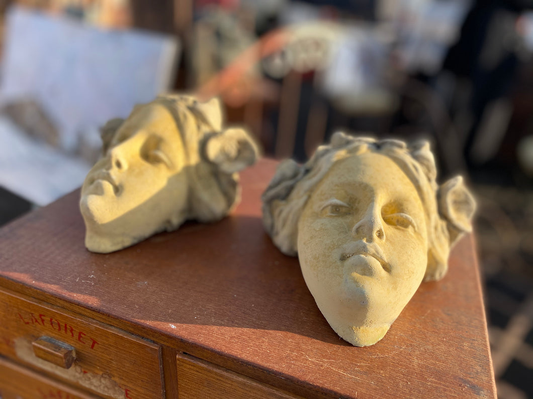 French stoneware decorative heads