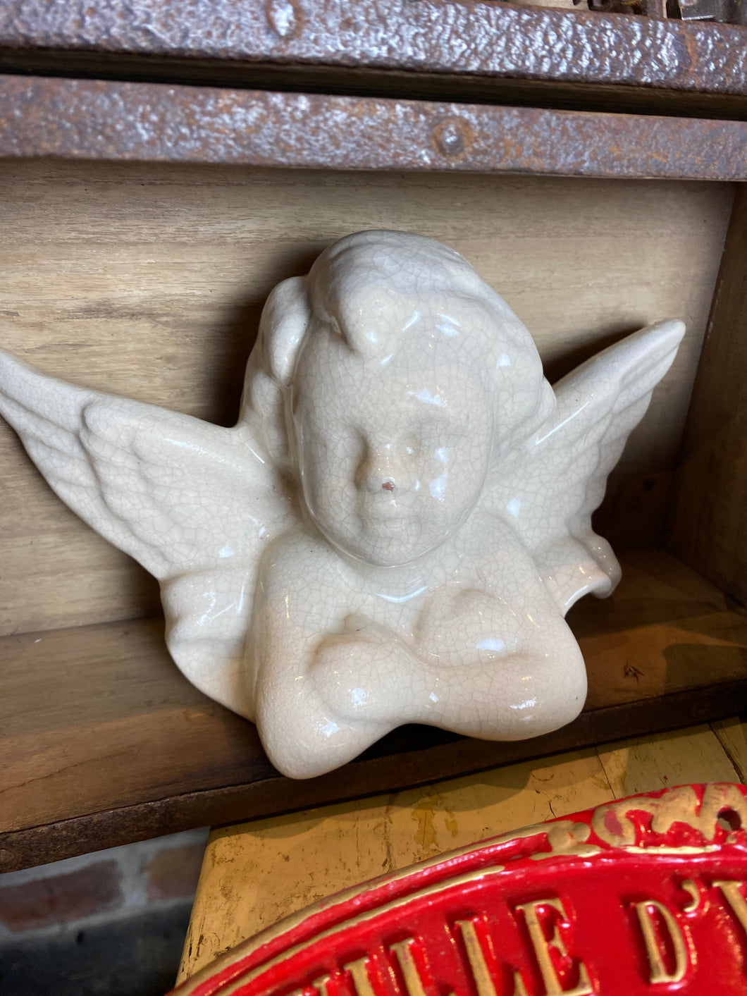 French stoneware decorative cherub