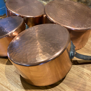 French antique copper pans set of 5 heavy gauge