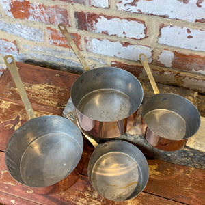 French antique copper pans set of 4 pans entry level set