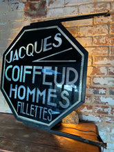 Load image into Gallery viewer, Stunning 1930’s Original French glass double sided hairdressers sign with bracket
