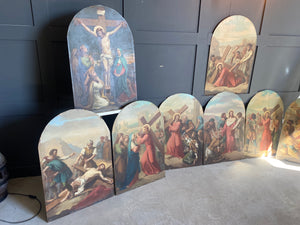 Stunning collection of 10 French hand painted Stations of the Cross