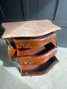 French Bombe 3 drawer commode with marble top