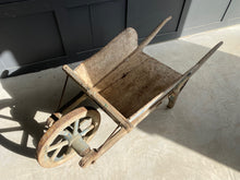 Load image into Gallery viewer, Washed out blue French wooden wheelbarrow
