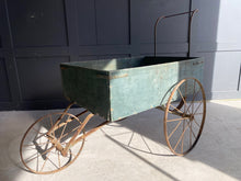 Load image into Gallery viewer, Washed out blue French wooden flower cart
