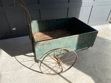Load image into Gallery viewer, Washed out blue French wooden flower cart
