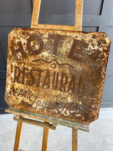 Load image into Gallery viewer, Wonderful French double sided hand painted Hotel Restaurant metal sign
