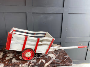 Small French red and white wooden flower cart