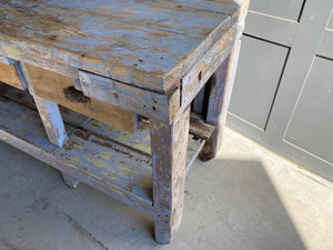 50 yr old restored garage work bench with 2 drawers