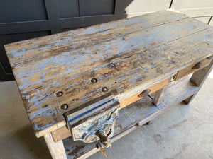 50 yr old restored garage work bench with 2 drawers