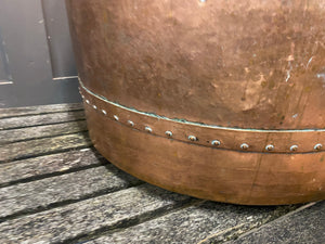Exceptional French antique copper cauldron with riveted detail