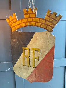 Original French RF wooden hand painted flag holder shield