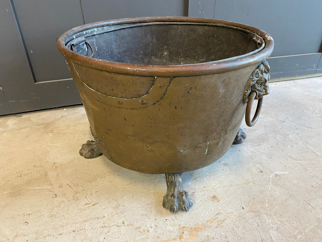 Exceptional antique copper log bin with detail