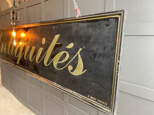 Original French 4m Antiquités wooden hand painted sign