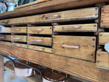 Load image into Gallery viewer, Sympathetically restored work bench with 18 drawers
