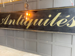 Original French 4m Antiquités wooden hand painted sign
