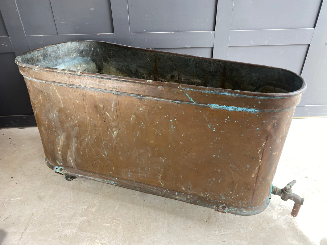 Original French copper bath with brass tap