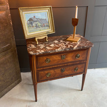 Load image into Gallery viewer, Totally original Napoleonic 1800’s French 2 drawer inlaid marble top
